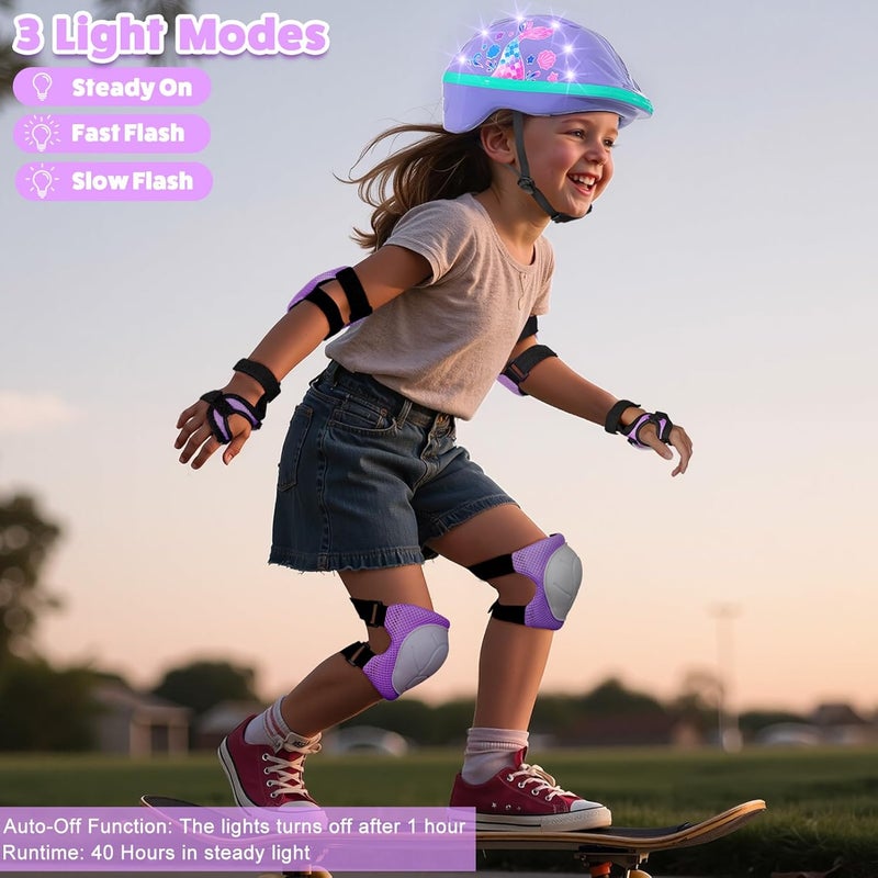 EllaSeek Toddler Helmet, Kids Helmet with LED Lights, Bike Helmets with Toddler Knee Pads and Elbow Pads Set for Kids 3-5-8 Girls Bicycle Scooter Skateboard Helmets - Image 2
